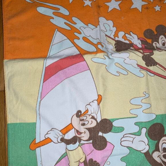 Vintage 90’s A Disney Exclusive Bath & Beach Towel Mickey Mouse Surfing Tubing - Picture 4 of 16